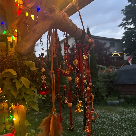 Handmade Boho Style Wind Chimes | Tiny Bells | Yard Art | Earthy Outdoor Decor - Picture 5 of 12
